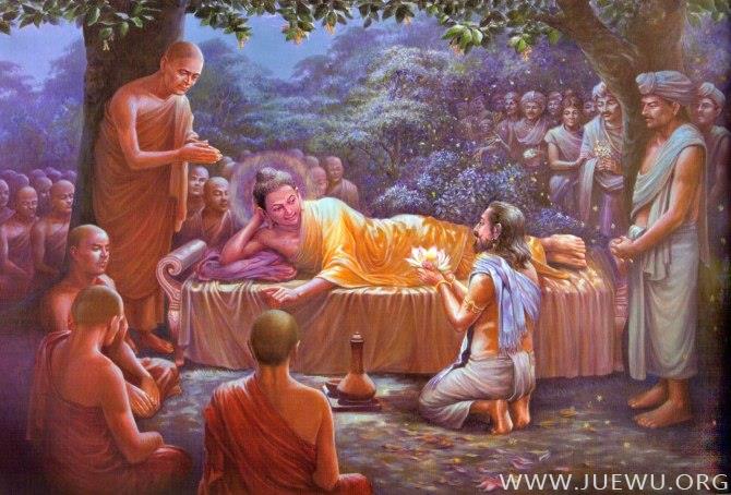 佛陀以‘狮子卧’的姿势右侧卧于纱罗双树下