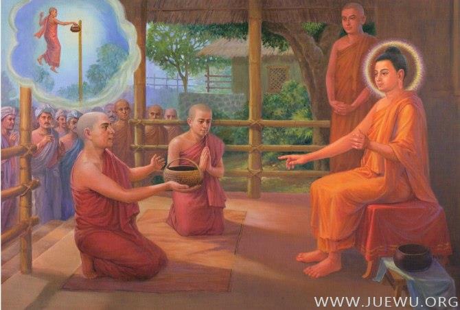 用神通浮空上去把它取了下来；佛陀责备他滥用神通，那个沉香木钵盂后来被交给僧团研磨成沉香木粉膏